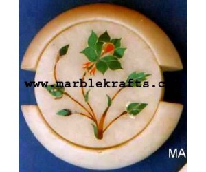 Marble coaster set 3" inlaid with semi-precious stones Cs-2